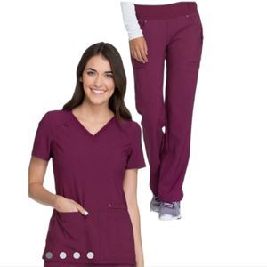 CHEROKEE‎ Burgundy Maroon Merlot Iflex Stretch Dryfit Jogger Scrub Set XXS/XS
